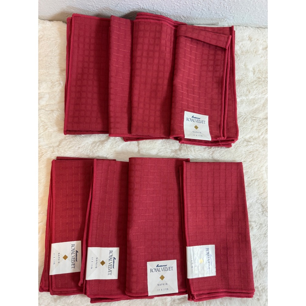 Fieldcrest Royal Velvet Napkins Set of 7 Salsa Red Woven Checkered 17x17 New